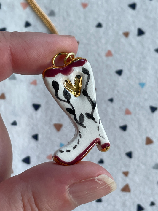 Seconds - Handmade White Cowboy Boot (2) Ceramic Charm Necklace