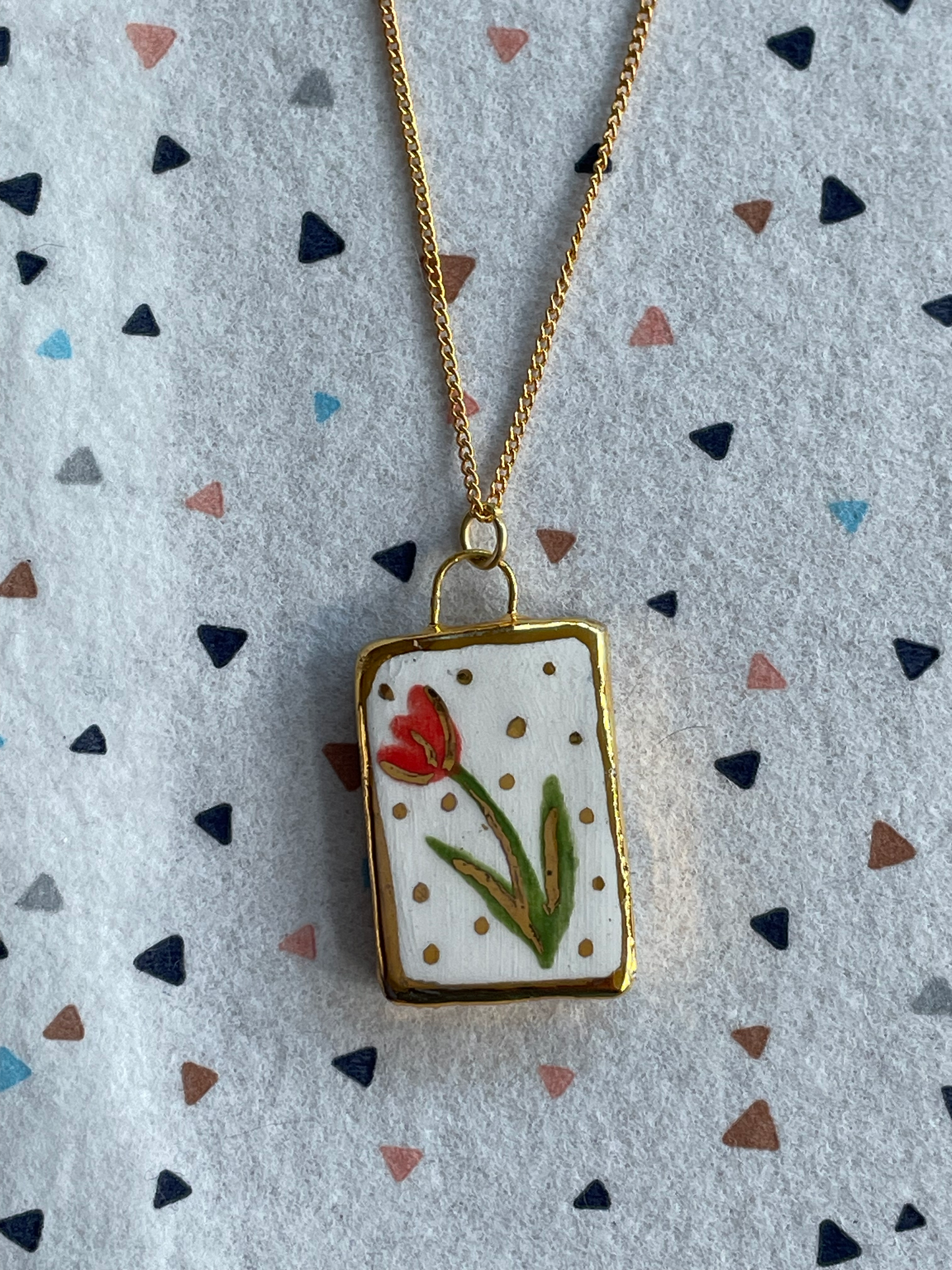 Seconds - Handmade Ceramic Charm Necklace (with hand painted red flower)