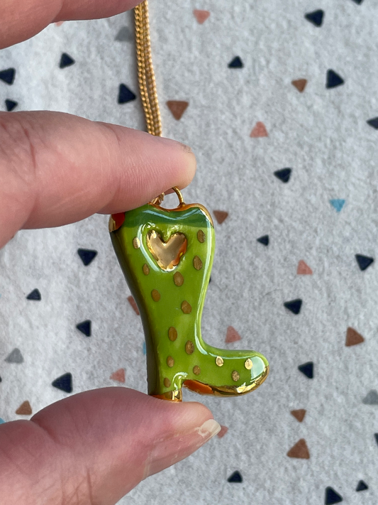 Seconds - Handmade Green welly Ceramic Charm Necklace