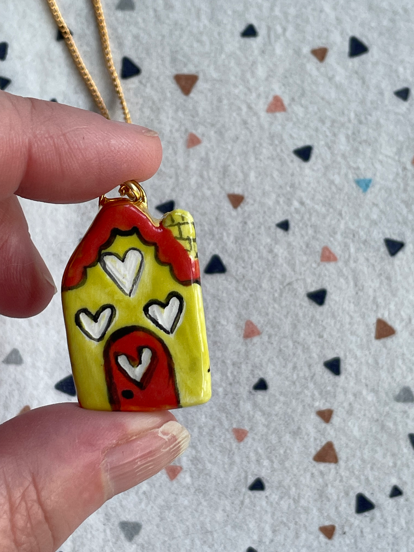 Seconds - Handmade Yellow House Ceramic Charm Necklace