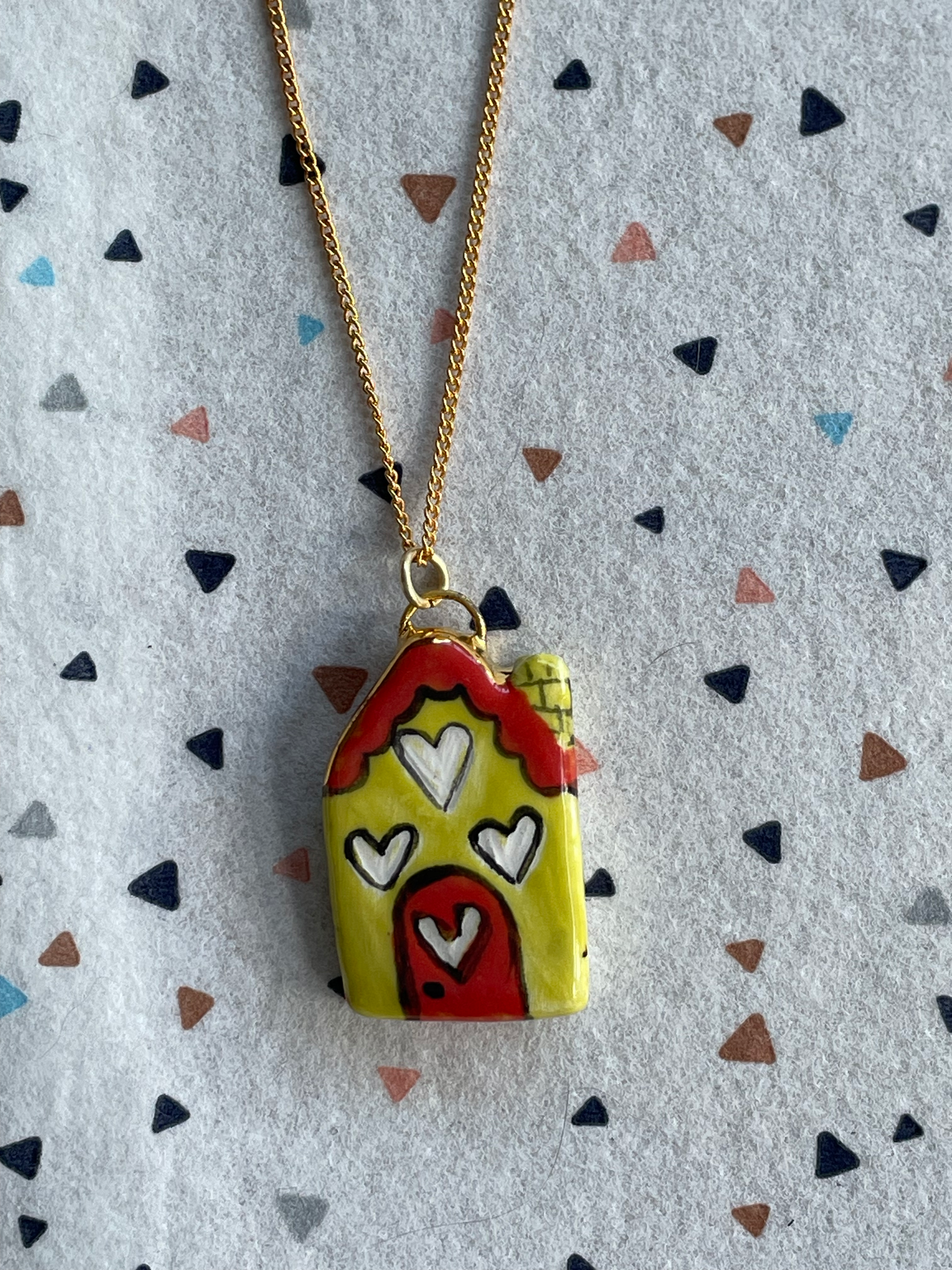 Seconds - Handmade Yellow House Ceramic Charm Necklace