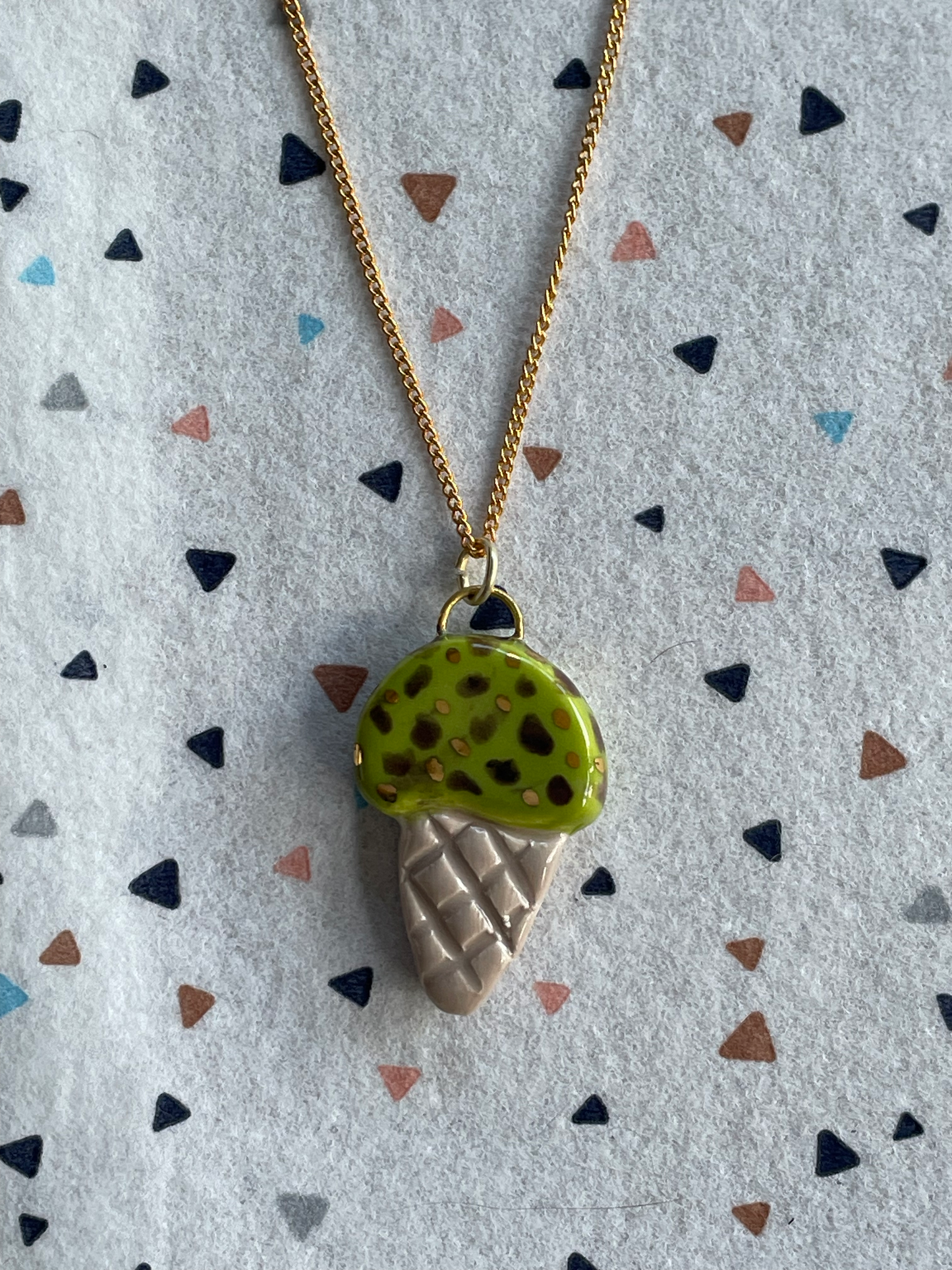 Seconds - Handmade Mint Choc Chip Ice Cream Cone Ceramic Charm Necklace