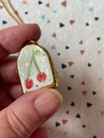Seconds - Handmade Ceramic Charm with hand painted Cherry design Necklace