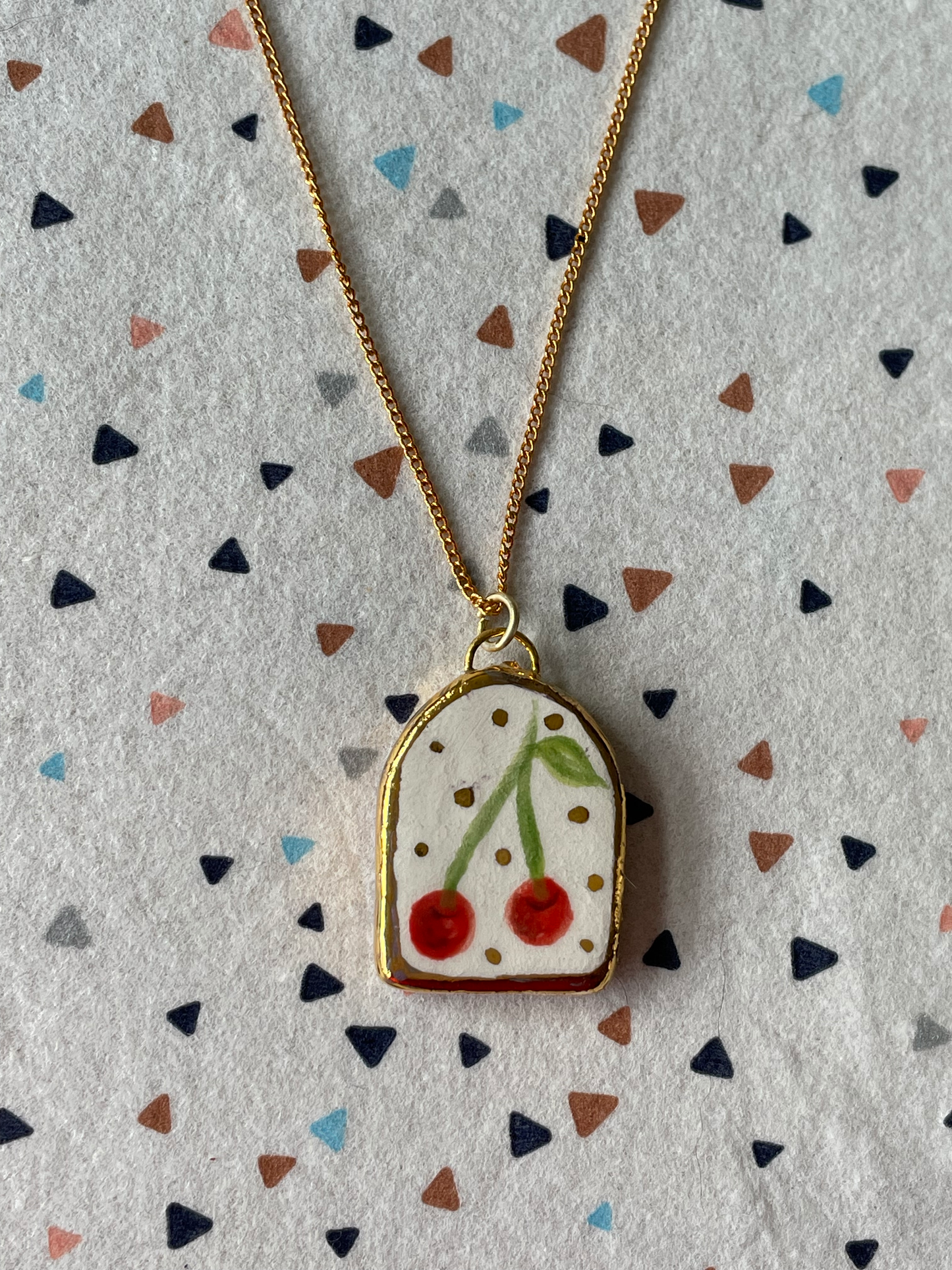 Seconds - Handmade Ceramic Charm with hand painted Cherry design Necklace