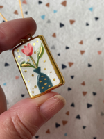 Seconds - Handmade Ceramic Charm with hand painted Flower and Vase design Necklace
