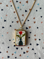 Seconds - Handmade Ceramic Charm with hand painted Flower and Vase design Necklace