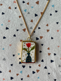 Seconds - Handmade Ceramic Charm with hand painted Flower and Vase design Necklace