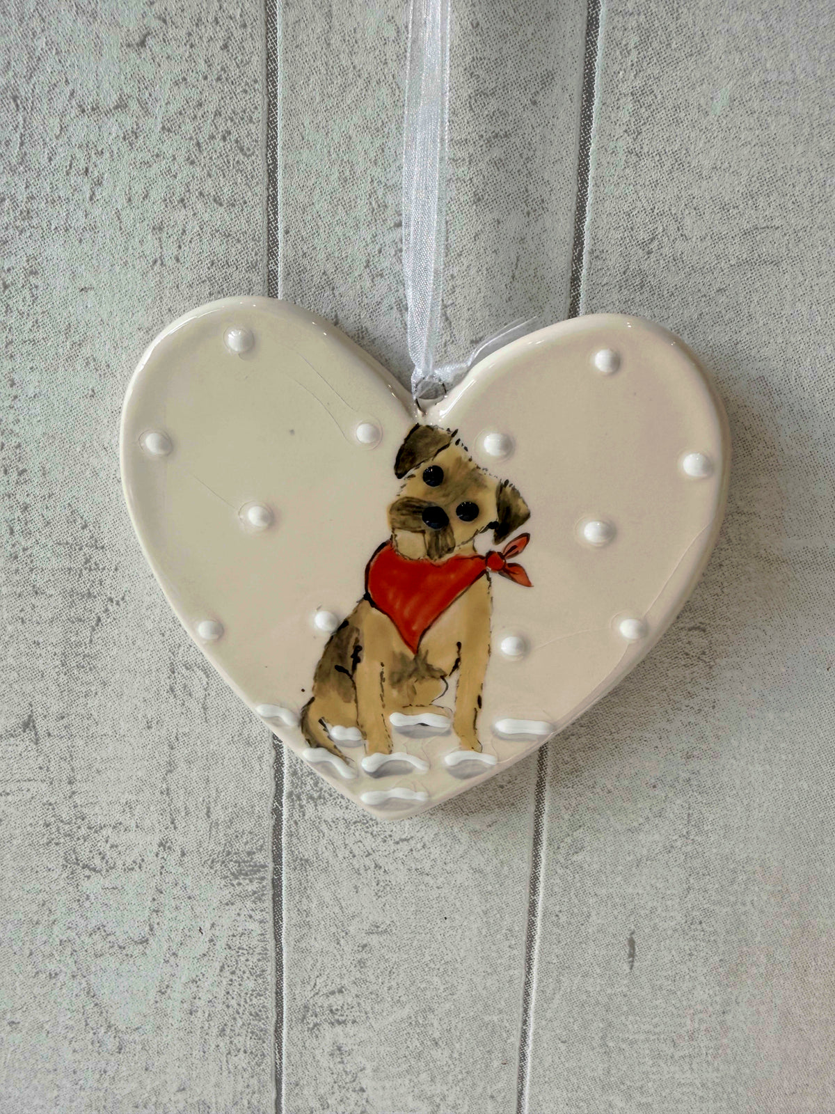 Border Terrier Hand Painted Ceramic Heart Super Seconds
