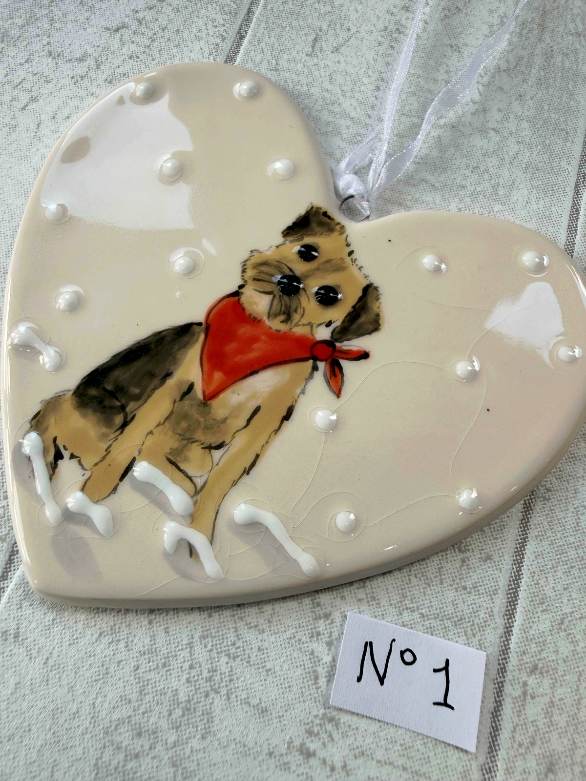 Border Terrier Hand Painted Ceramic Heart Super Seconds