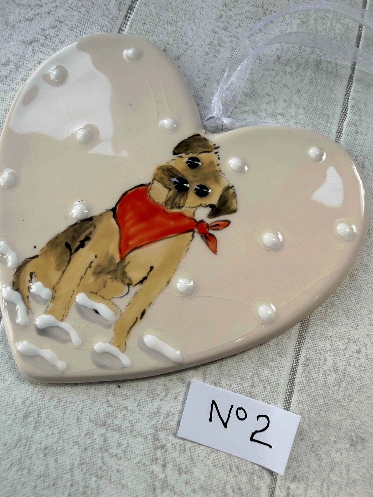 Border Terrier Hand Painted Ceramic Heart Super Seconds
