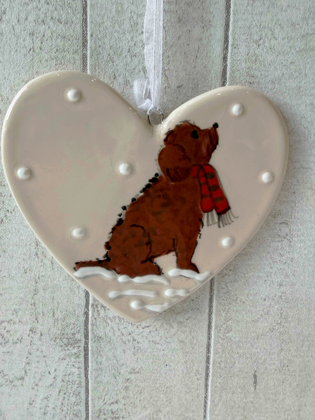 Cockapoo Brown Hand Painted Ceramic Heart Super Seconds