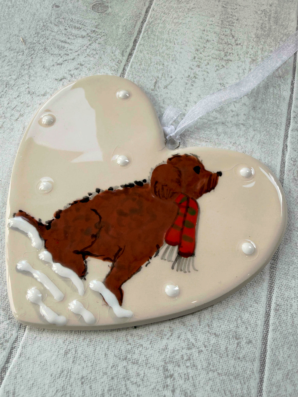 Cockapoo Brown Hand Painted Ceramic Heart Super Seconds