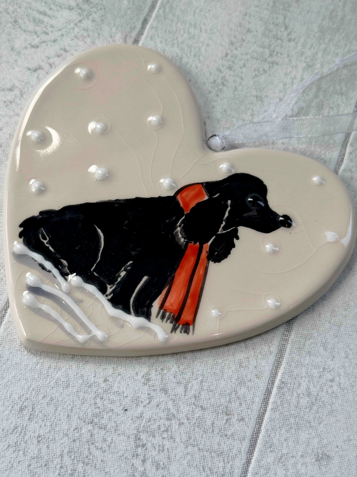 Cocker Spaniel Black Hand Painted Ceramic Heart Super Seconds