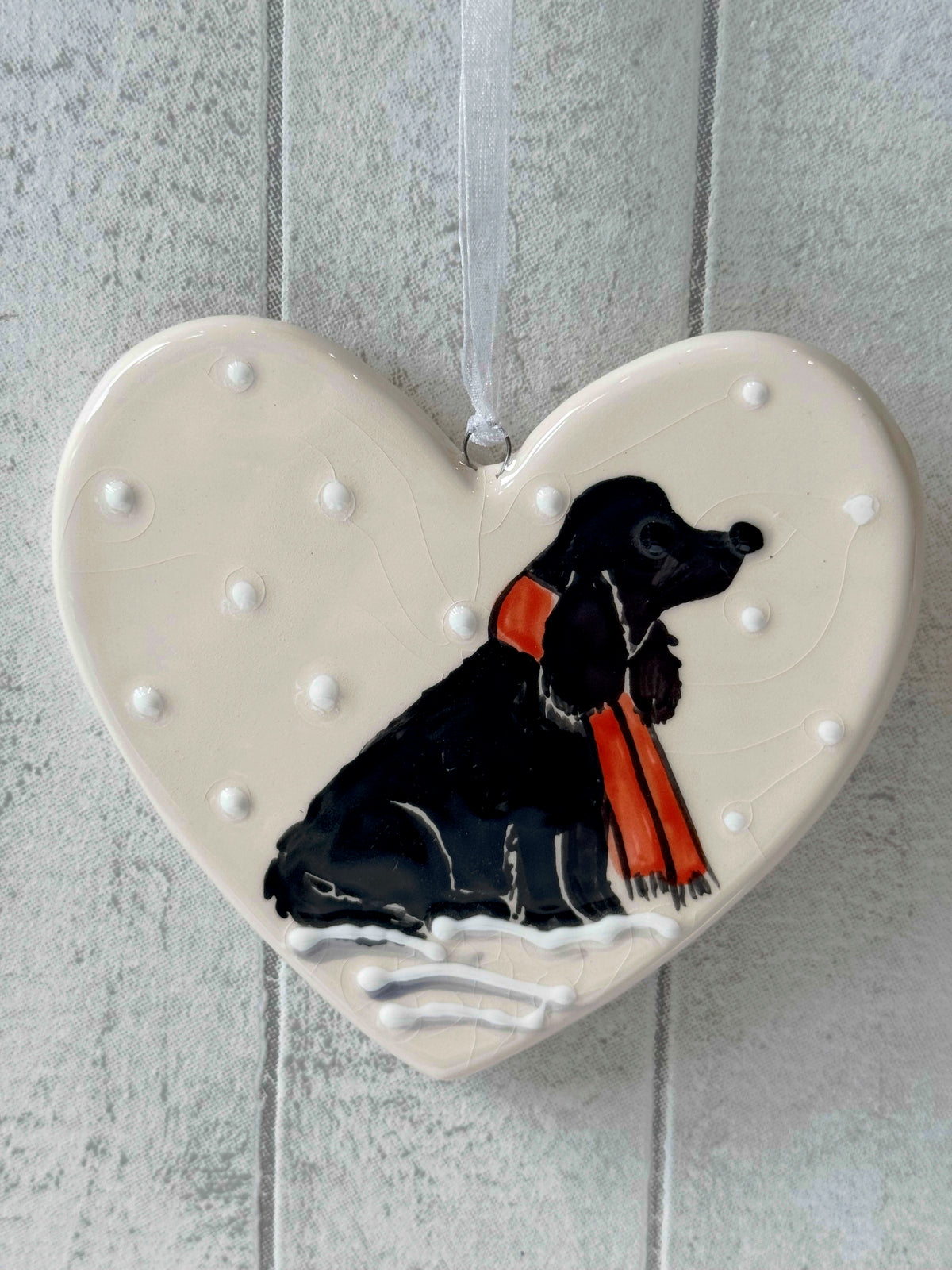 Cocker Spaniel Black Hand Painted Ceramic Heart Super Seconds