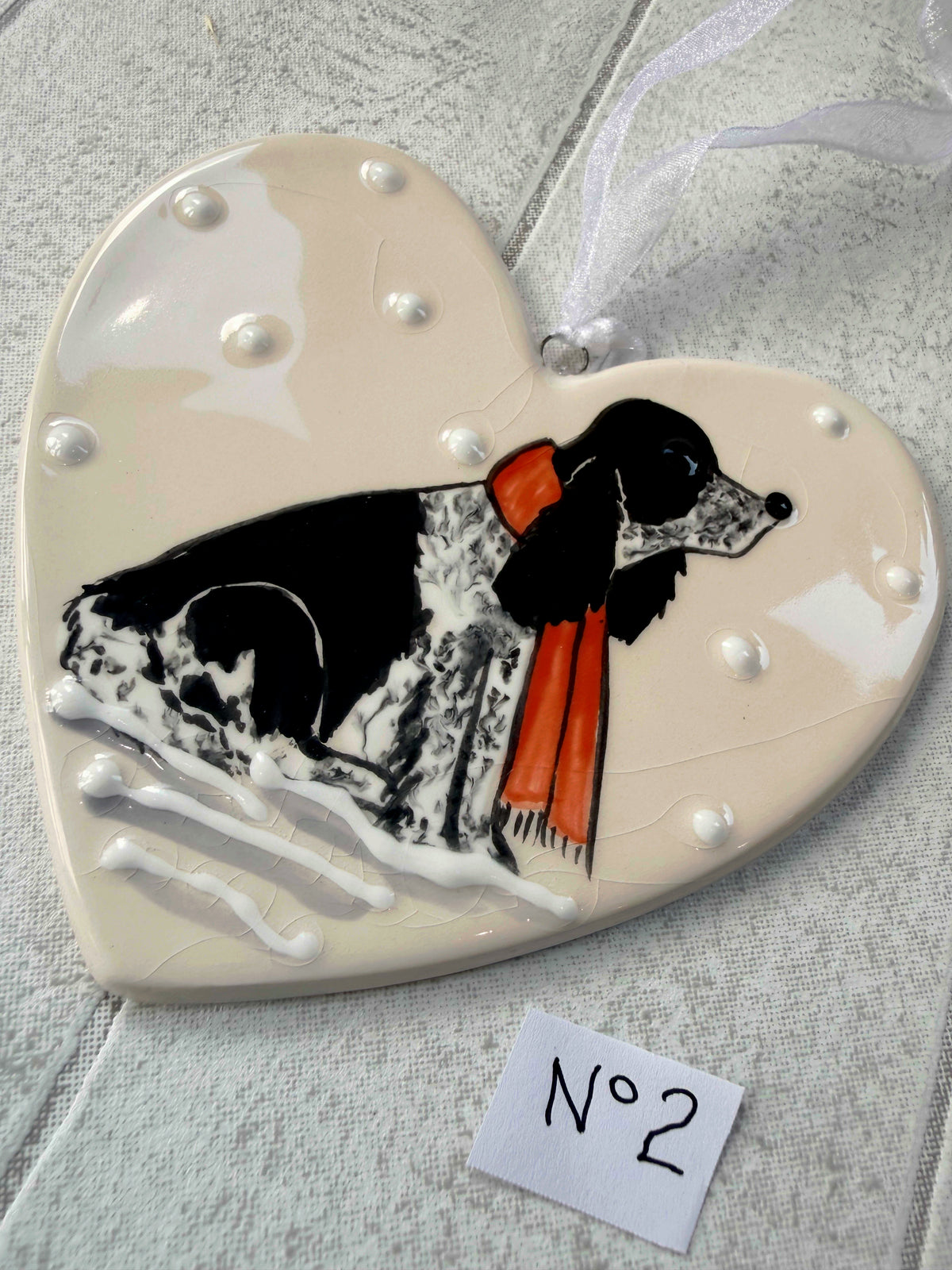 Cocker Spaniel Black & White Hand Painted Ceramic Heart Super Seconds