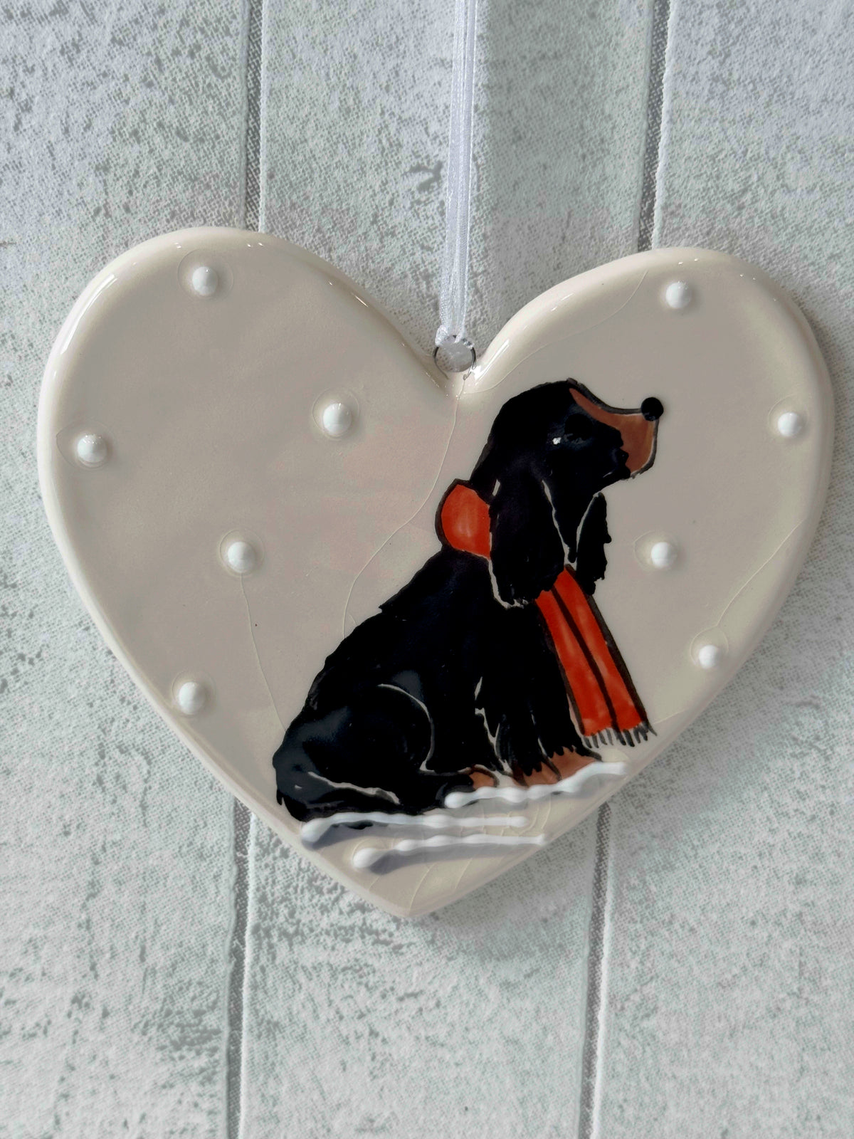 Cocker Spaniel Black and Tan Hand Painted Ceramic Heart Super Seconds