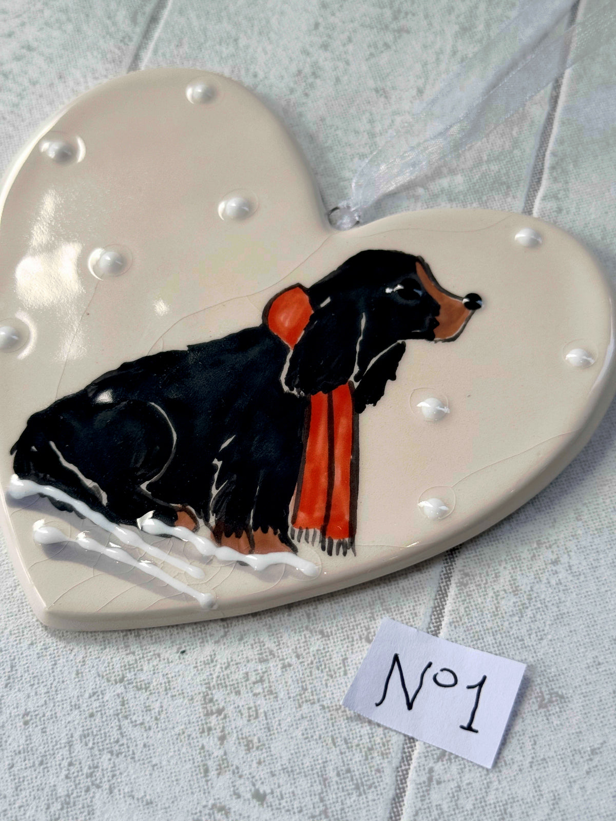 Cocker Spaniel Black and Tan Hand Painted Ceramic Heart Super Seconds