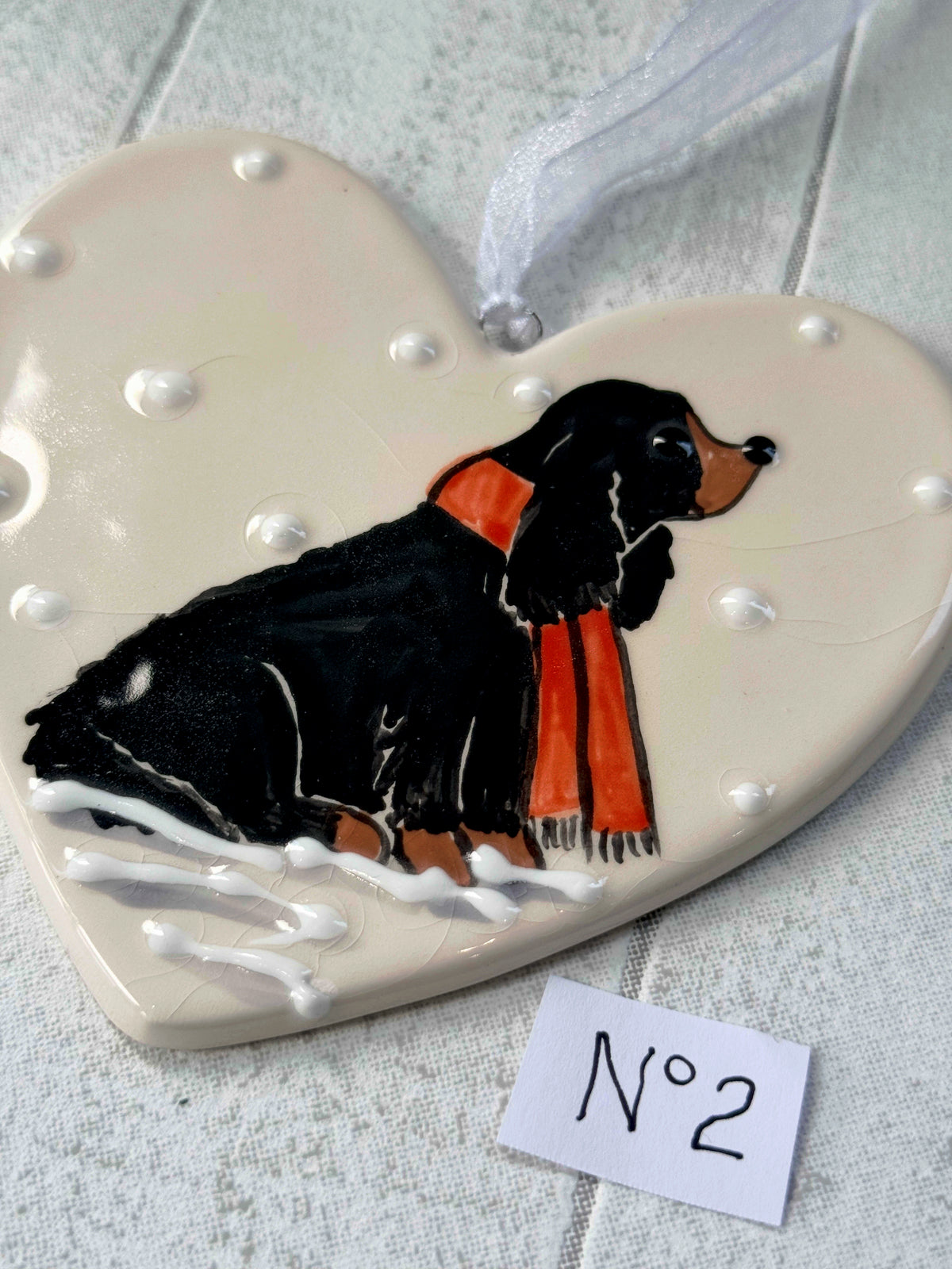Cocker Spaniel Black and Tan Hand Painted Ceramic Heart Super Seconds