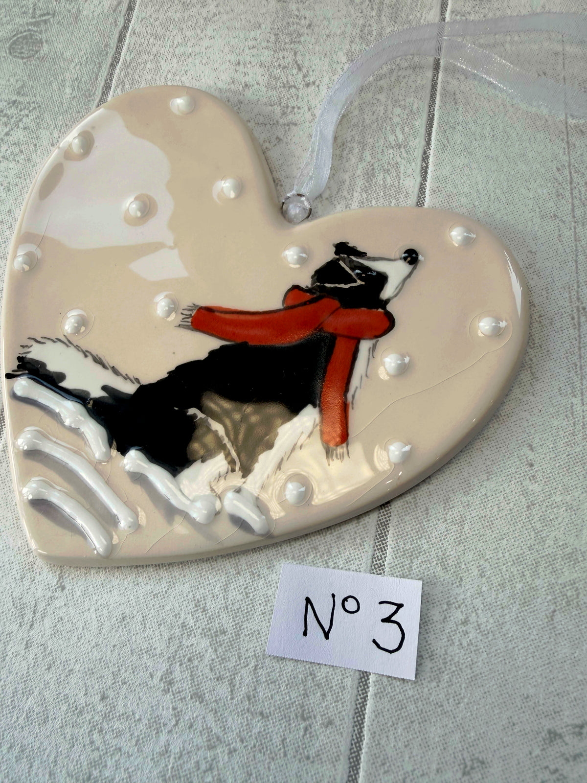 Collie Black and White Hand Painted Ceramic Heart