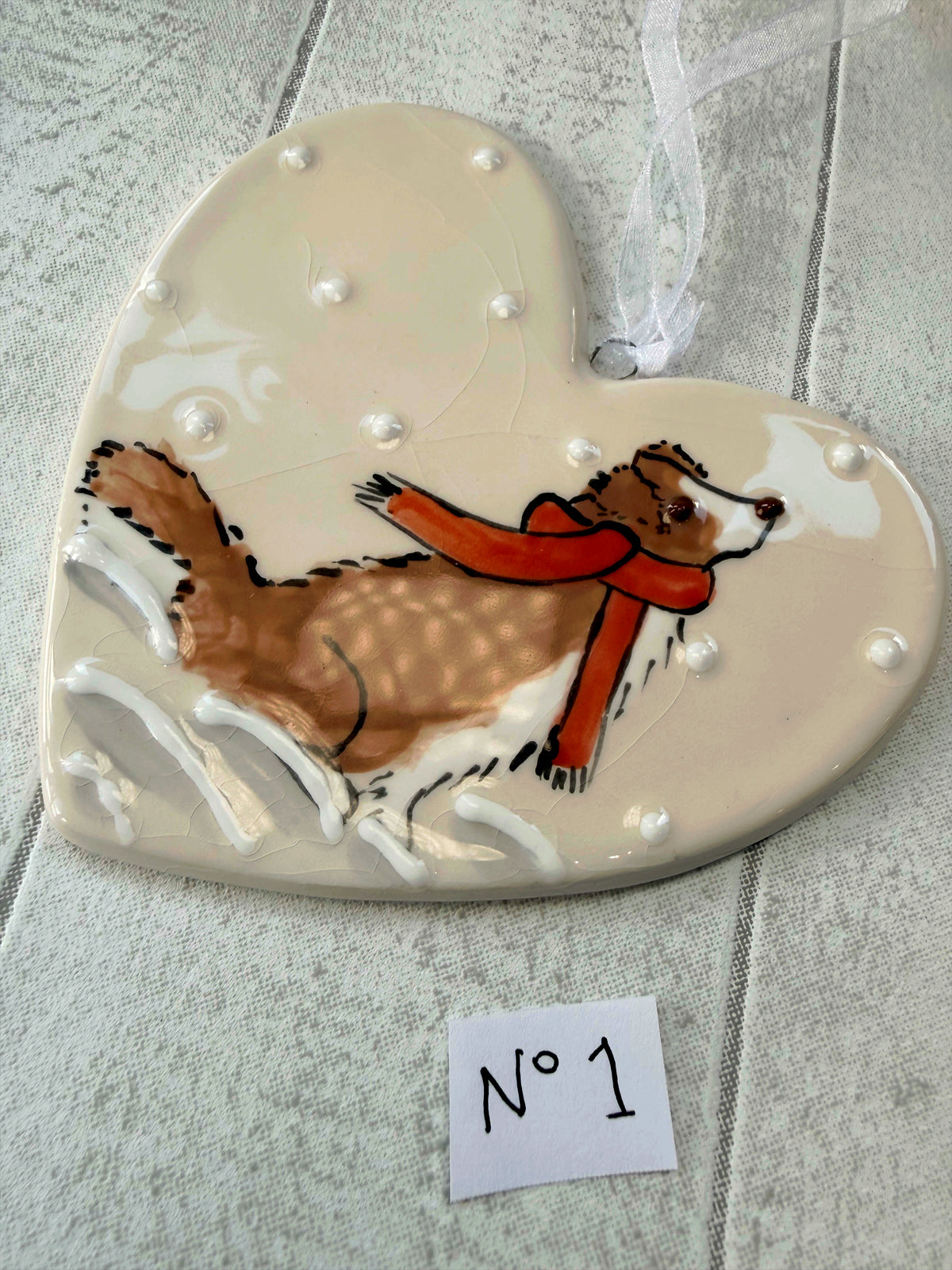 Collie Red & White Hand Painted Ceramic Heart Super Seconds