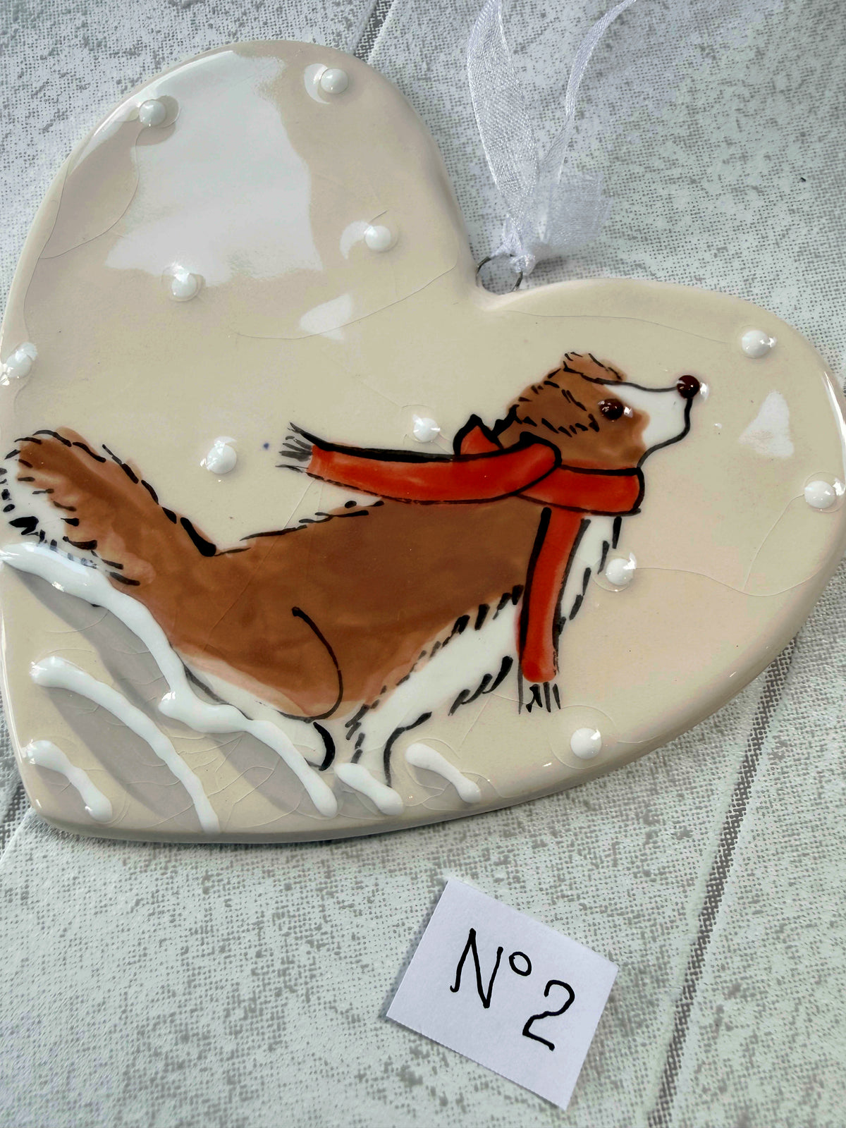 Collie Red & White Hand Painted Ceramic Heart Super Seconds