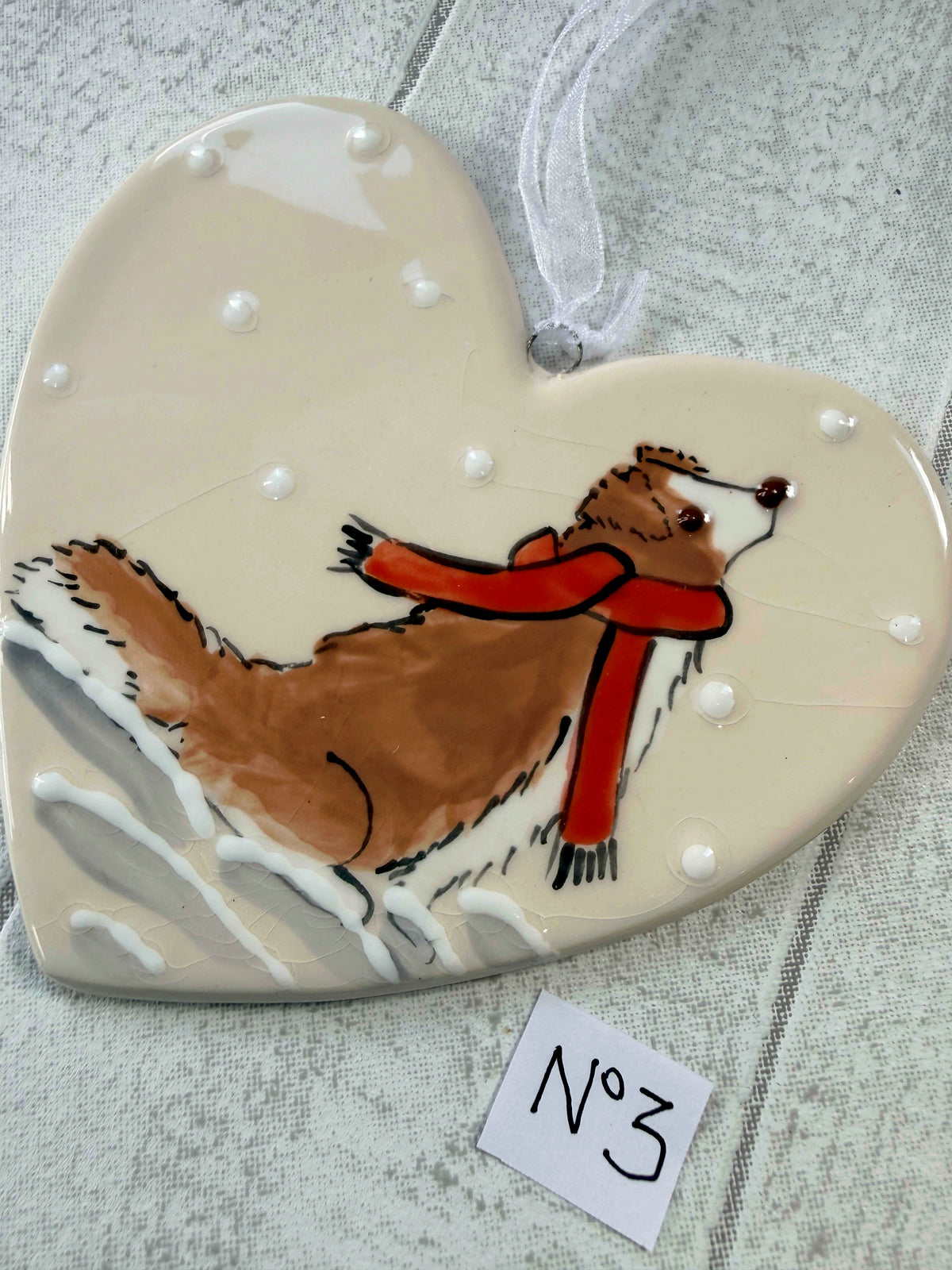 Collie Red & White Hand Painted Ceramic Heart Super Seconds