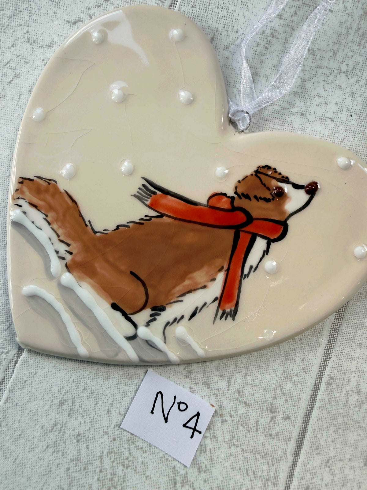 Collie Red & White Hand Painted Ceramic Heart Super Seconds