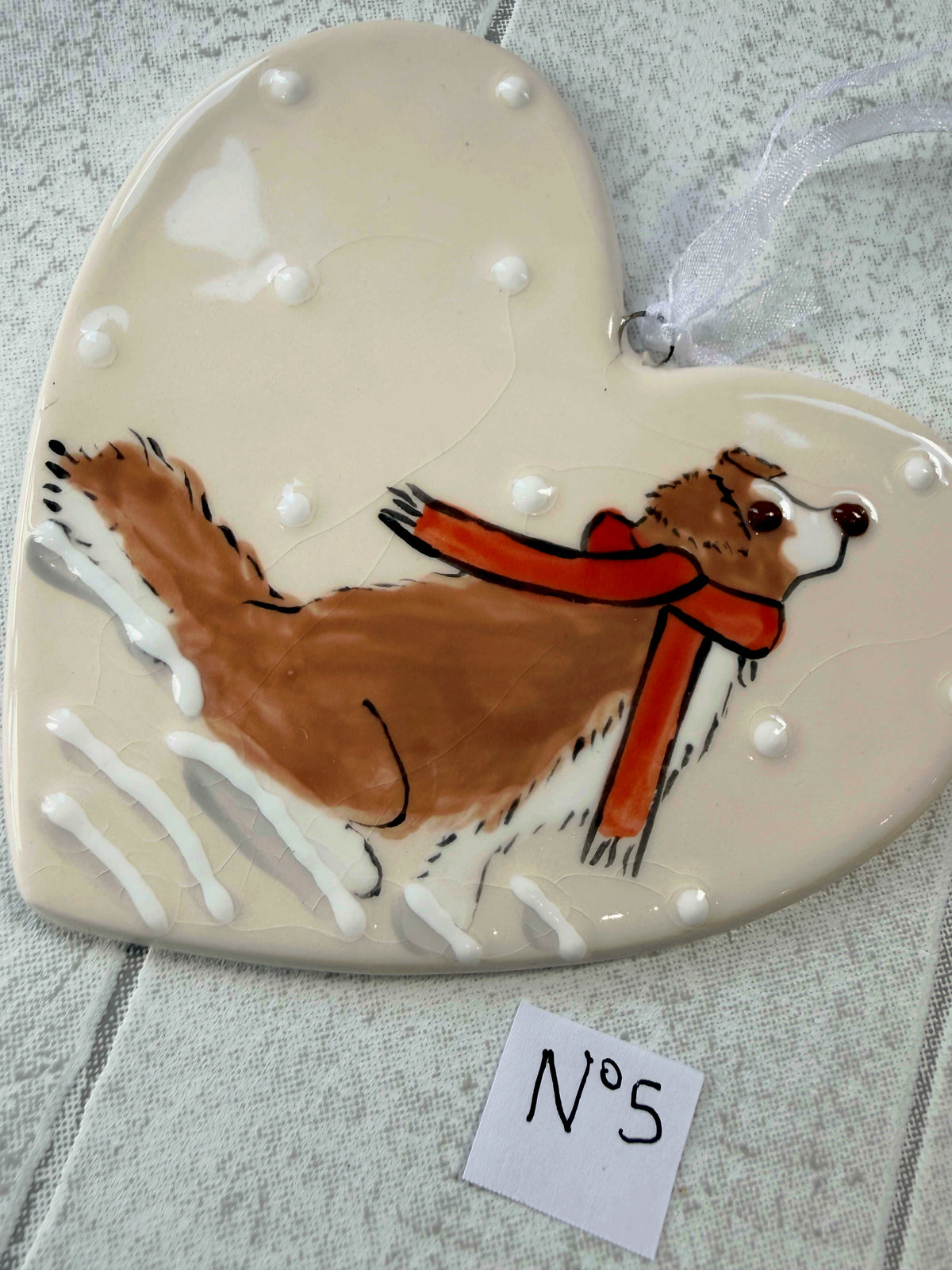 Collie Red & White Hand Painted Ceramic Heart Super Seconds