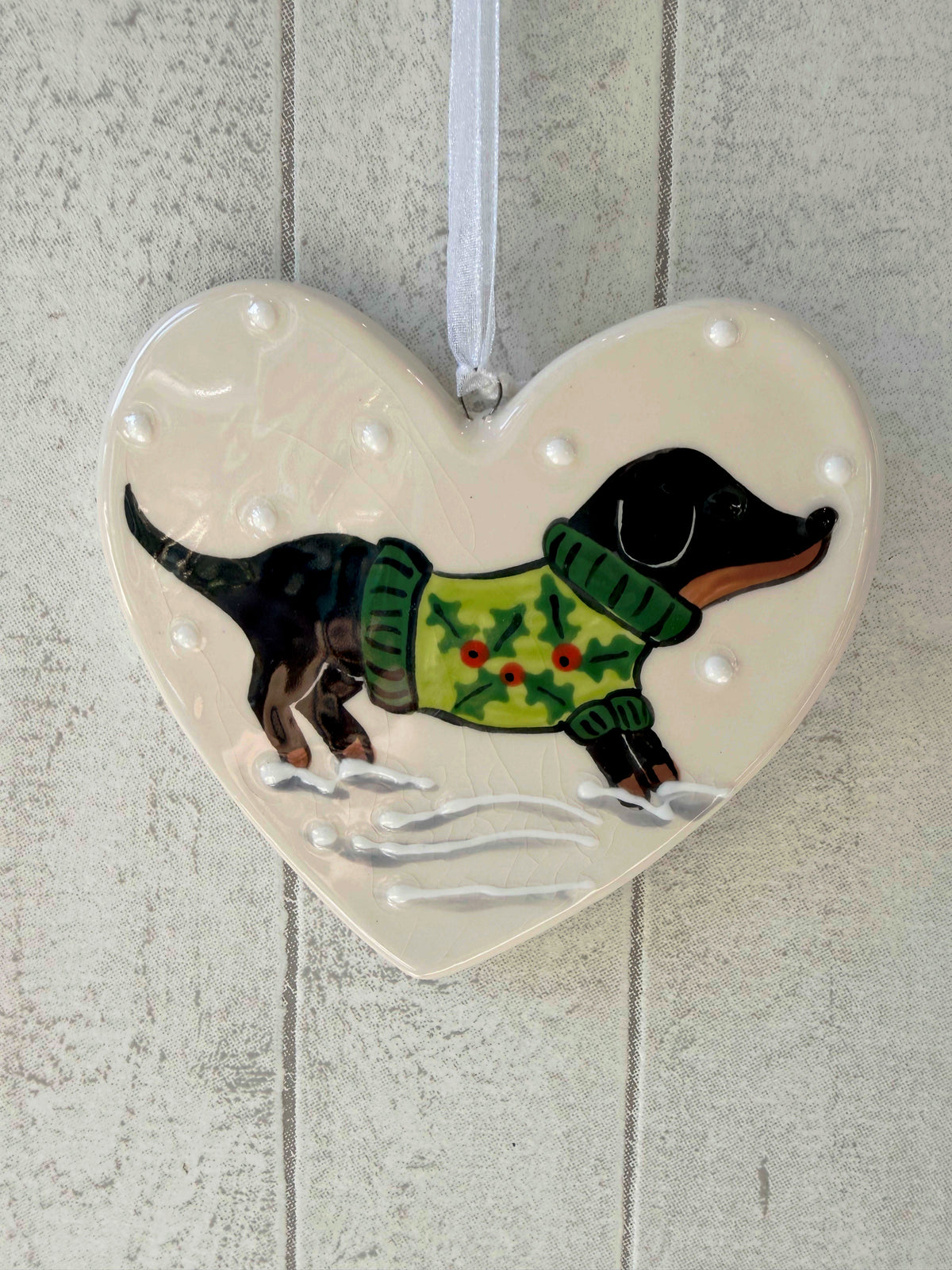 Dachshund Black and Tan Hand Painted Ceramic Heart Super Seconds