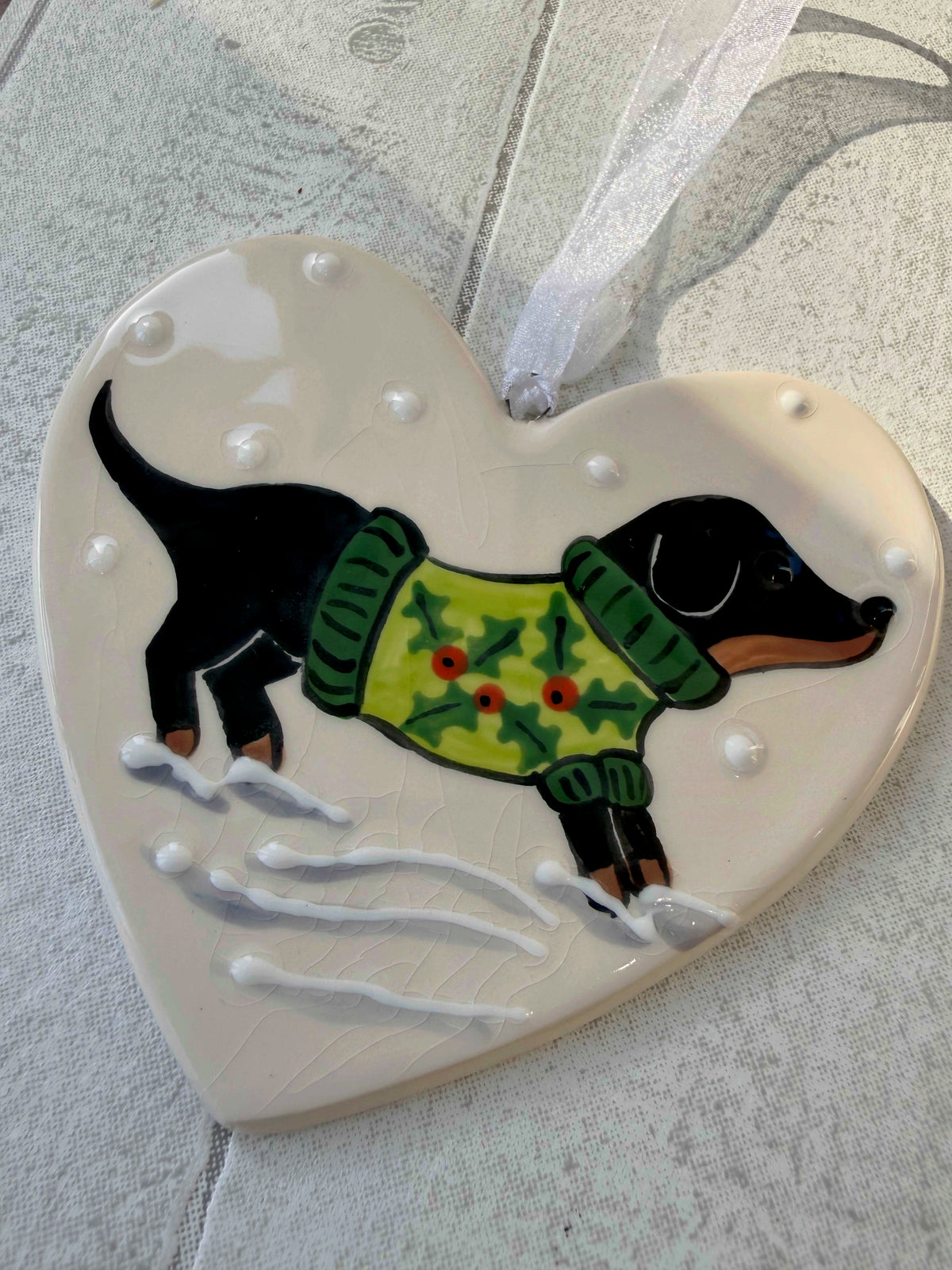 Dachshund Black and Tan Hand Painted Ceramic Heart Super Seconds