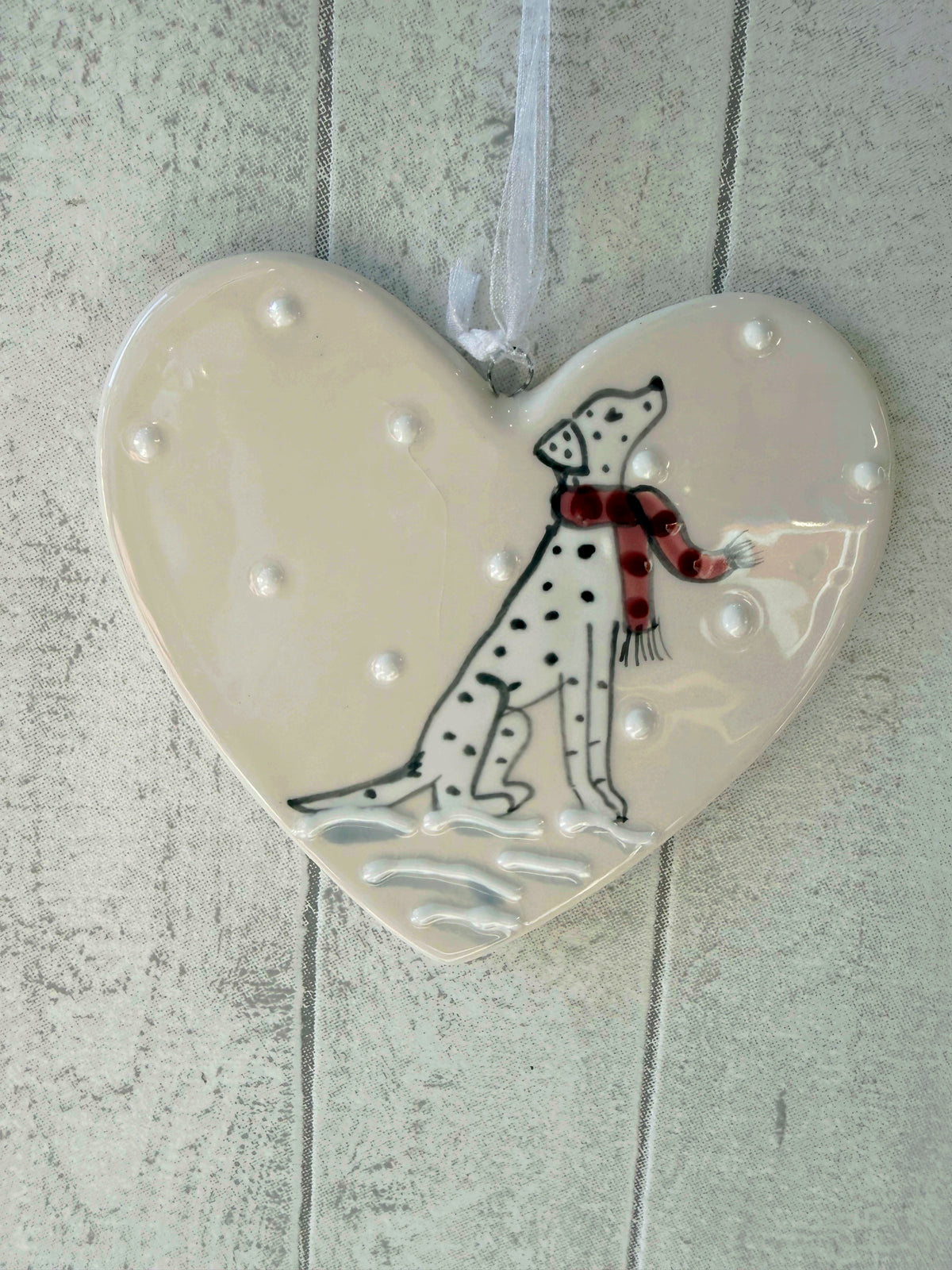 Dalmatian Black and White Hand Painted Ceramic Heart Super Seconds