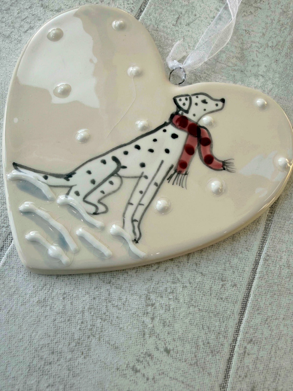 Dalmatian Black and White Hand Painted Ceramic Heart Super Seconds