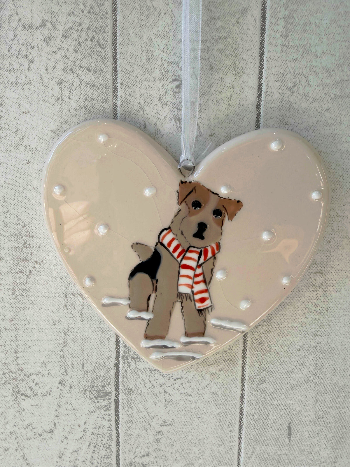 Fox Terrier Hand Painted Ceramic Heart Super Seconds