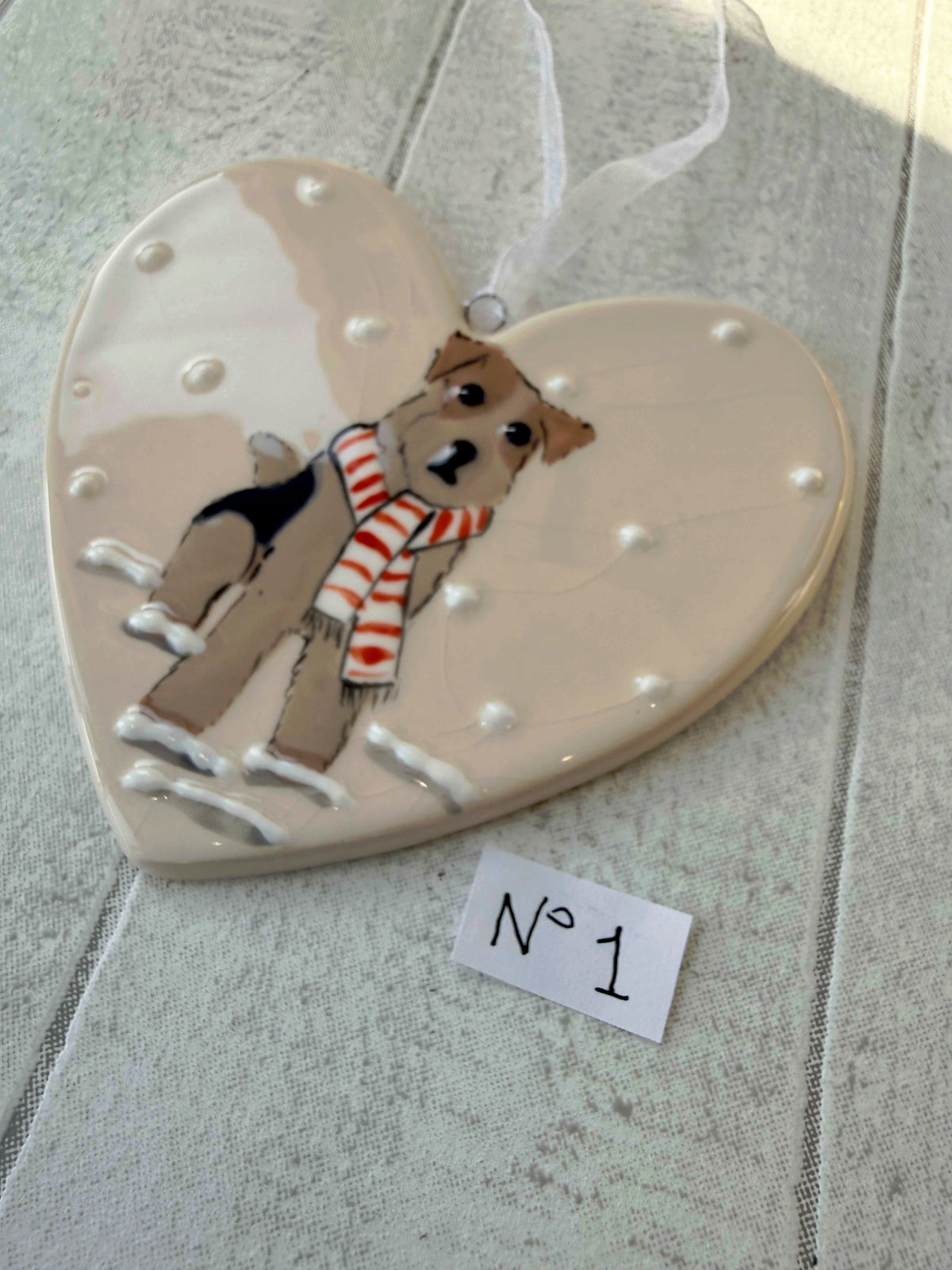 Fox Terrier Hand Painted Ceramic Heart Super Seconds