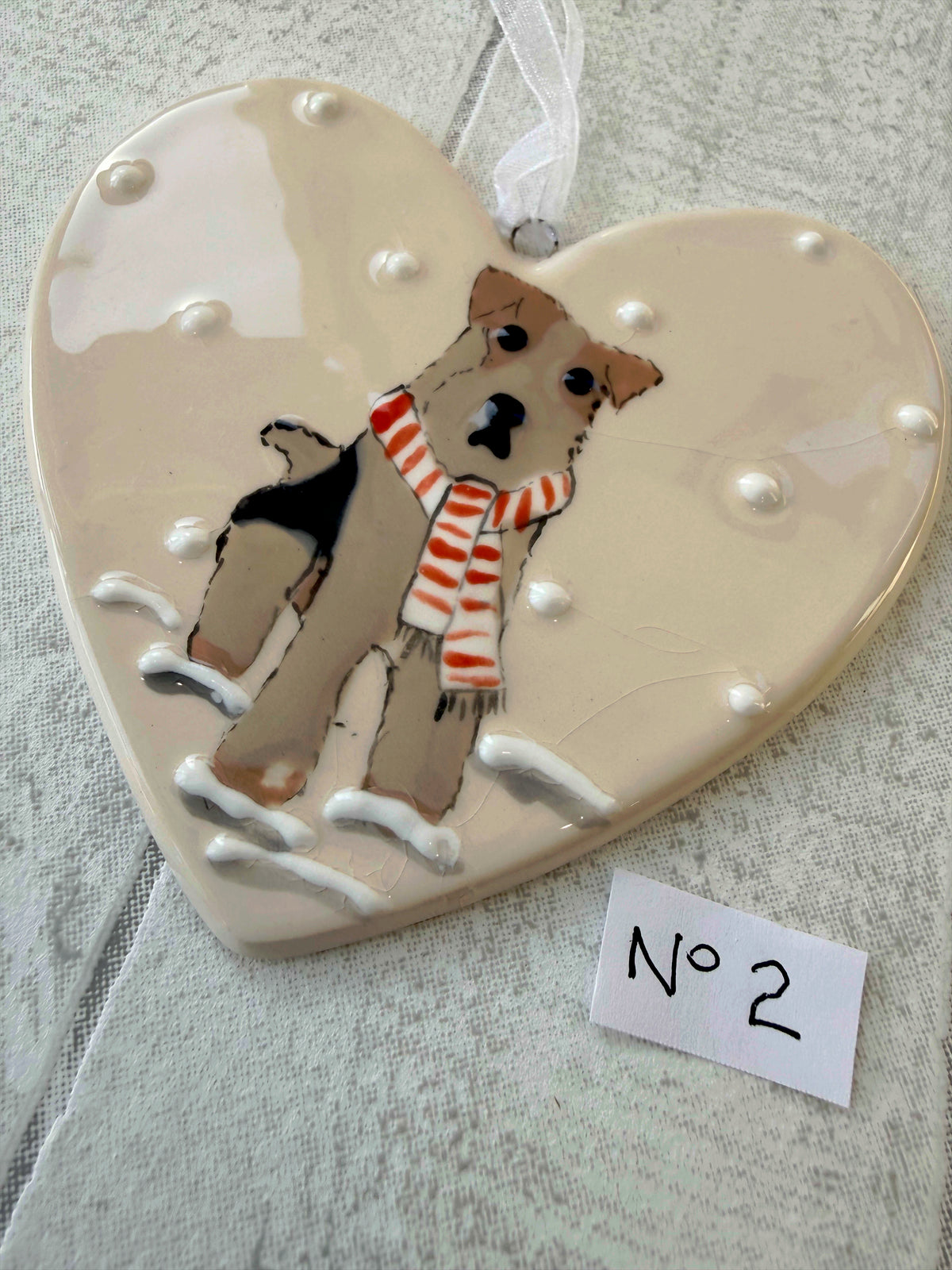 Fox Terrier Hand Painted Ceramic Heart Super Seconds