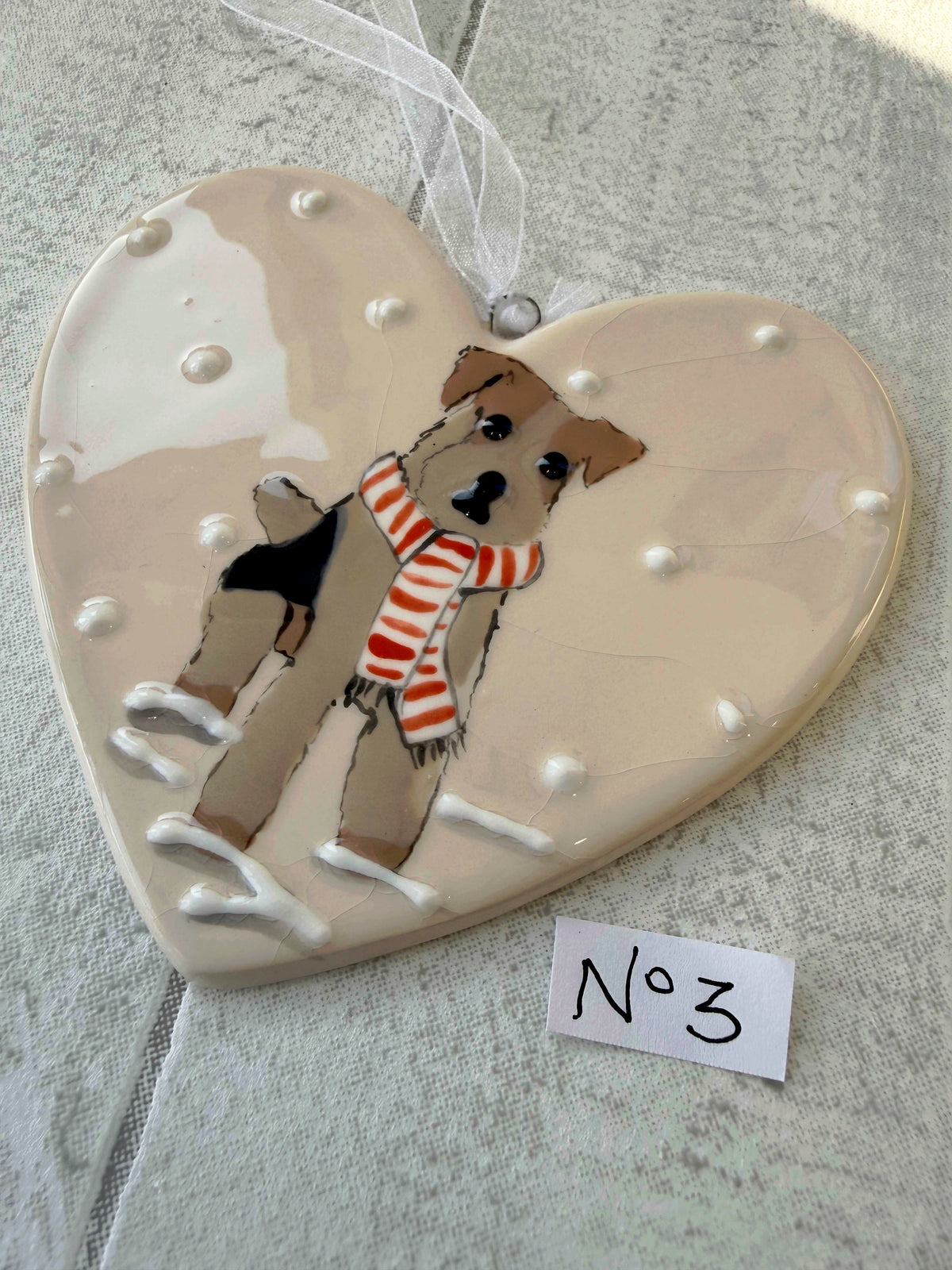 Fox Terrier Hand Painted Ceramic Heart Super Seconds