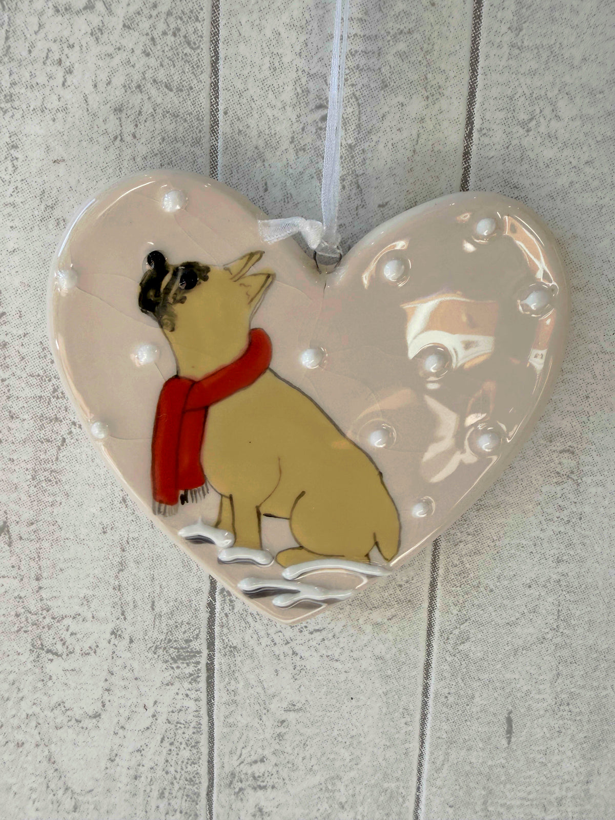 French Bulldog Fawn Hand Painted Ceramic Heart Super Seconds