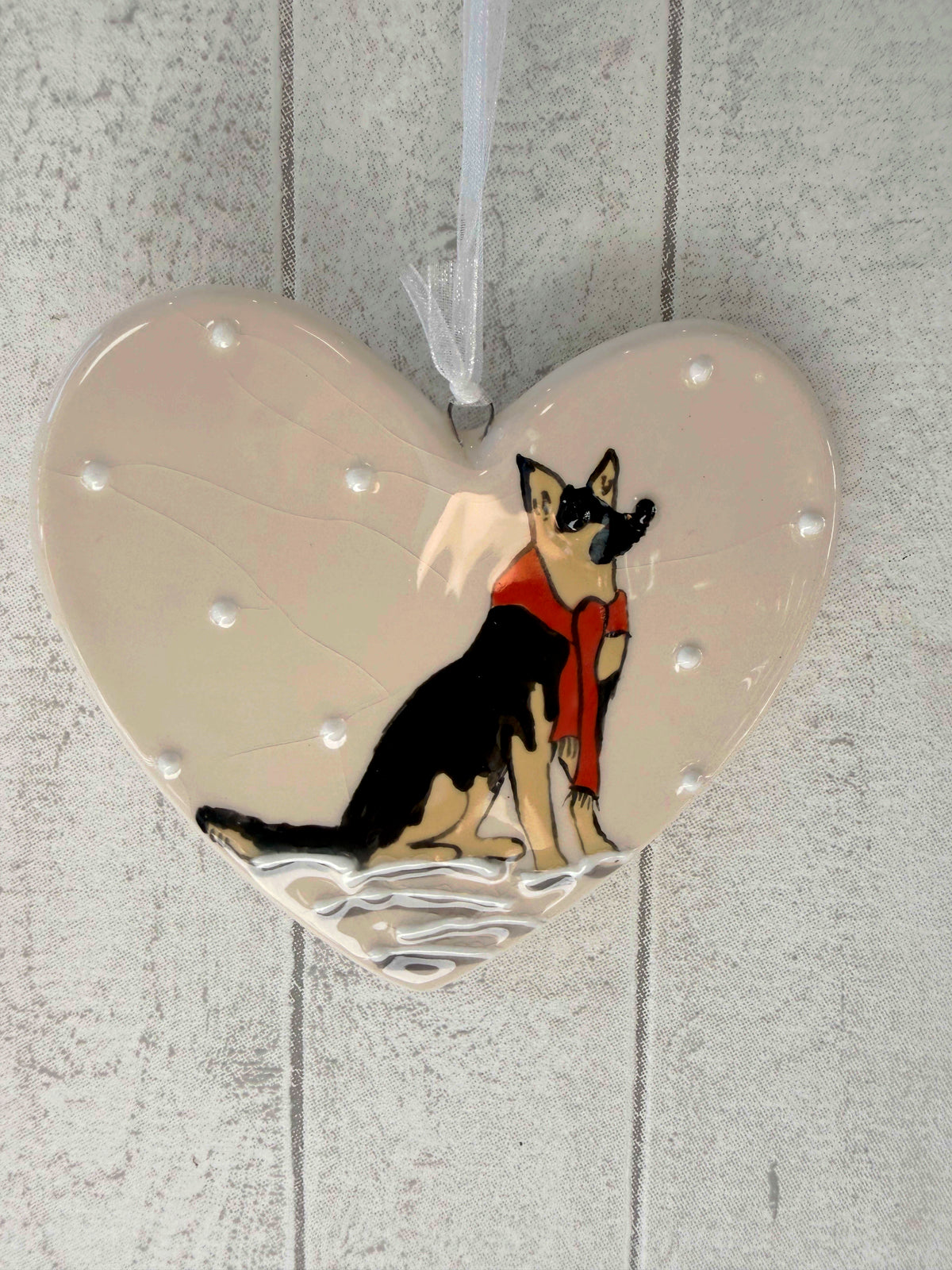 German Shepherd Hand Painted Ceramic Heart Super Seconds