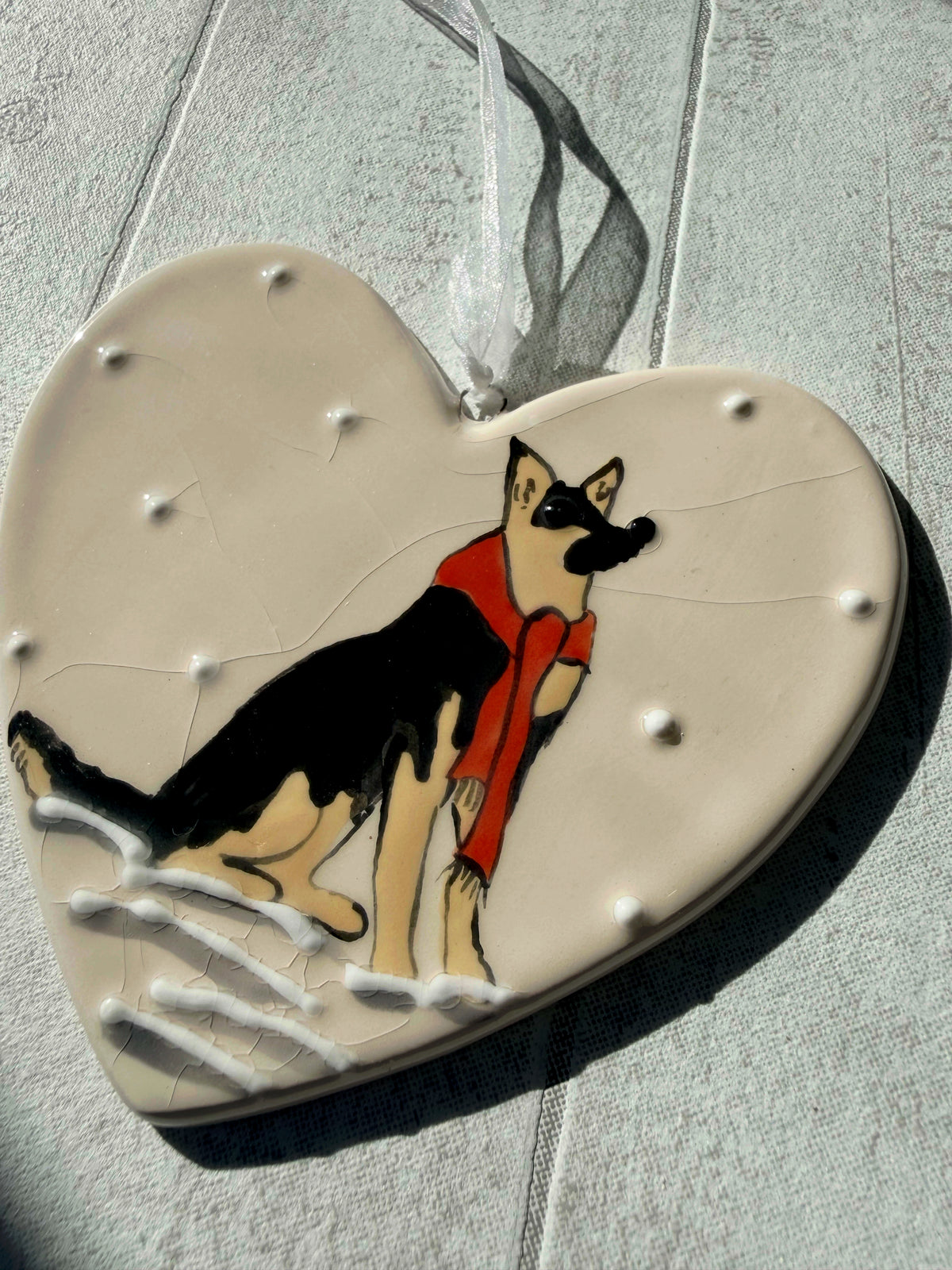 German Shepherd Hand Painted Ceramic Heart Super Seconds