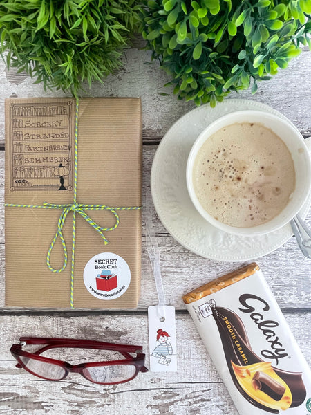 Mystery Book Gift Pack with Chocolate – Secret Book Club Surprise Read - Sorcery, Stranded, Partnership, Simmering - 1252