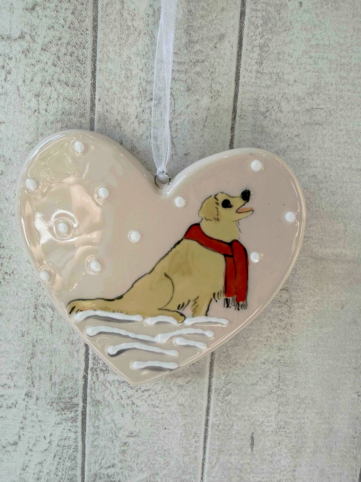 Golden Retriever Hand Painted Ceramic Heart Super Seconds