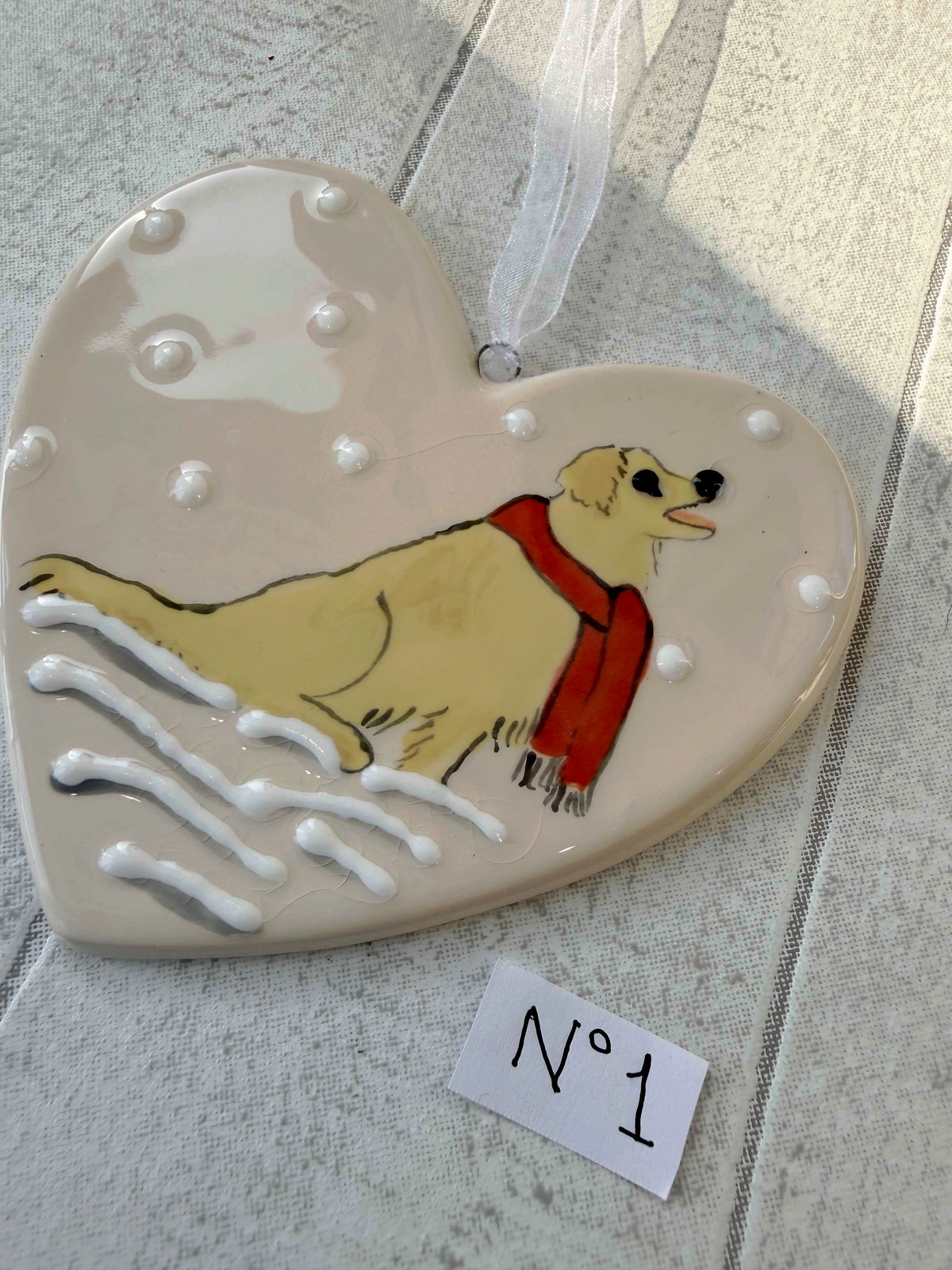 Golden Retriever Hand Painted Ceramic Heart Super Seconds
