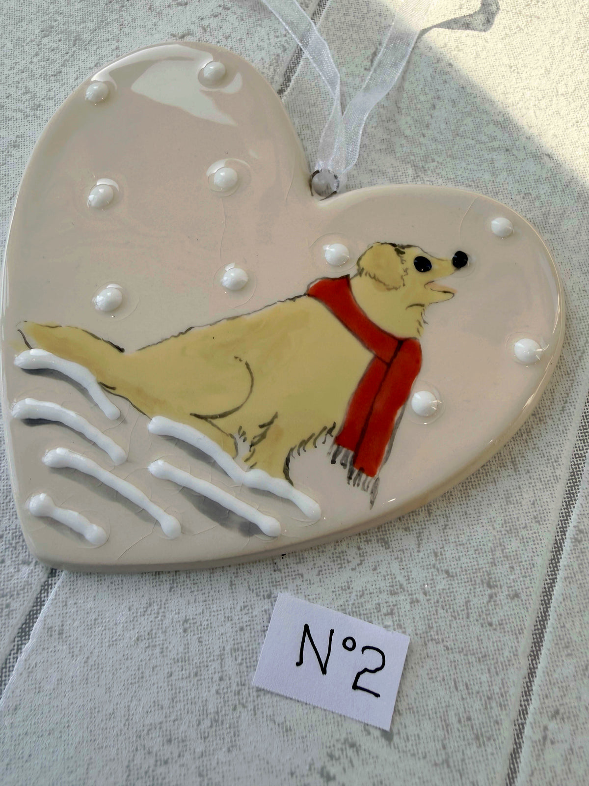 Golden Retriever Hand Painted Ceramic Heart Super Seconds