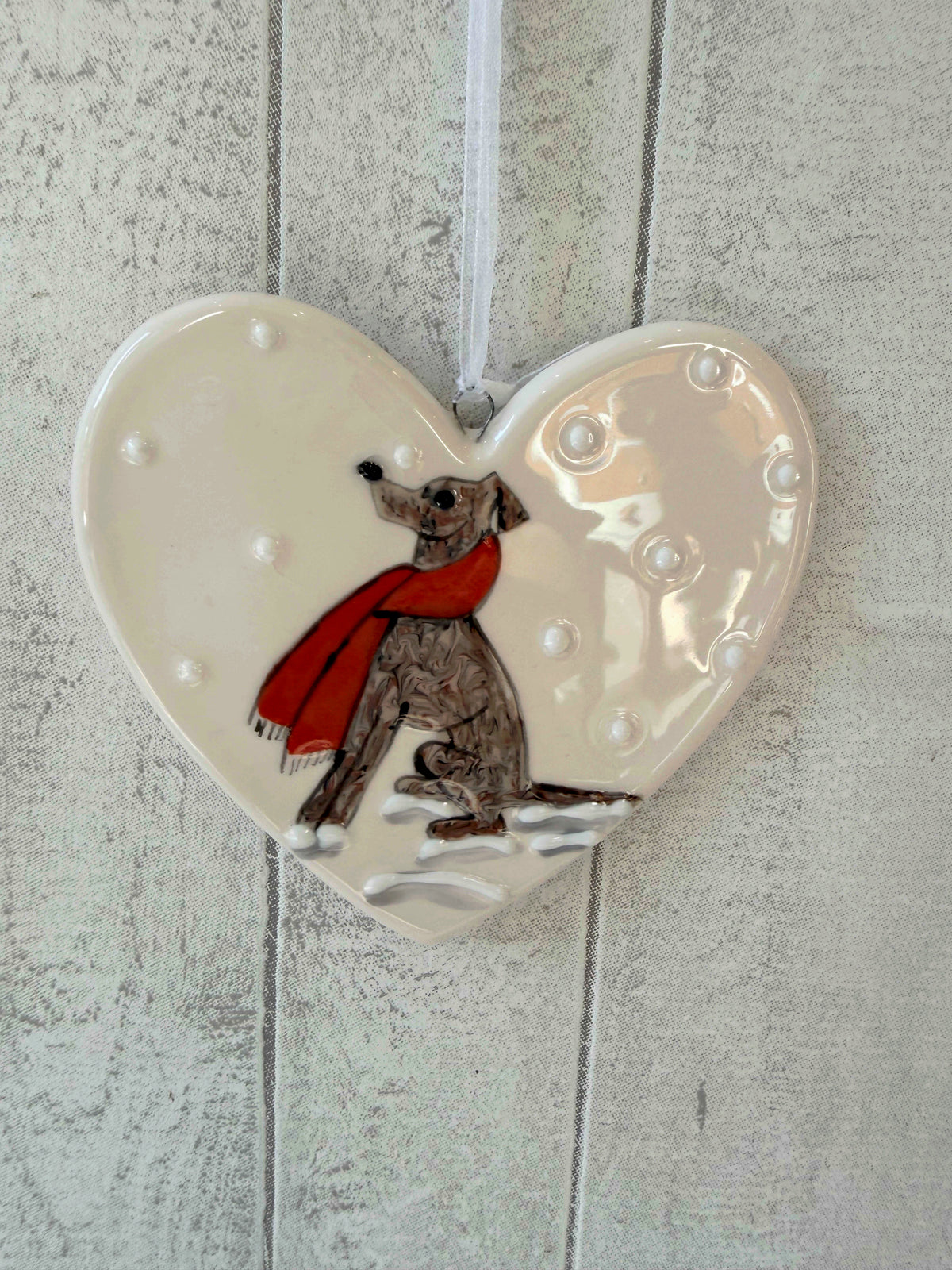 Greyhound Brindle Hand Painted Ceramic Heart Super Seconds