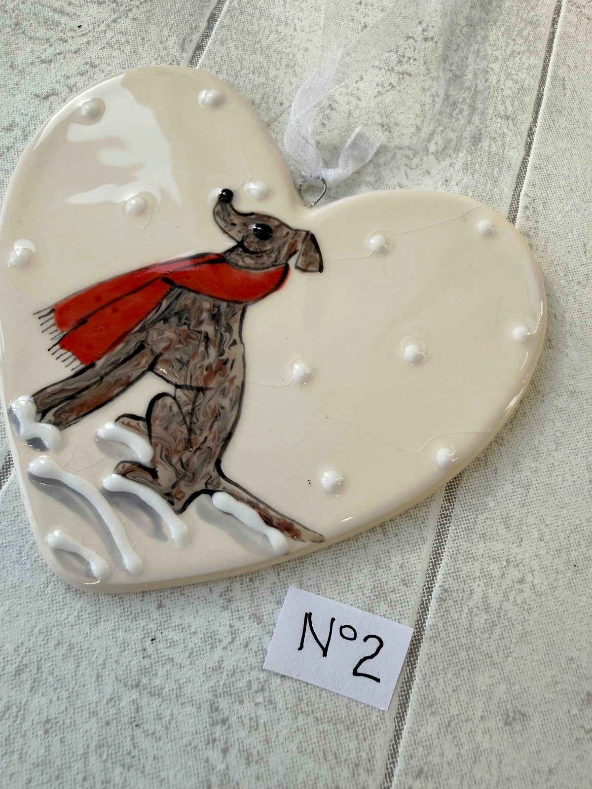 Greyhound Brindle Hand Painted Ceramic Heart Super Seconds