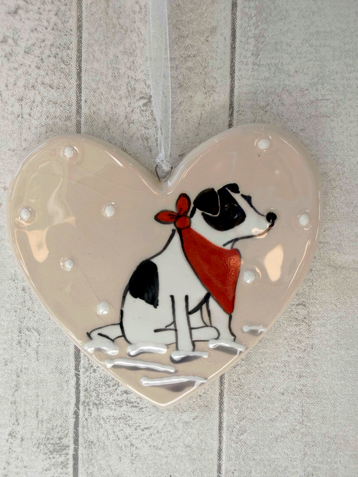 Jack Russell Black and White Hand Painted Ceramic Heart Super Seconds