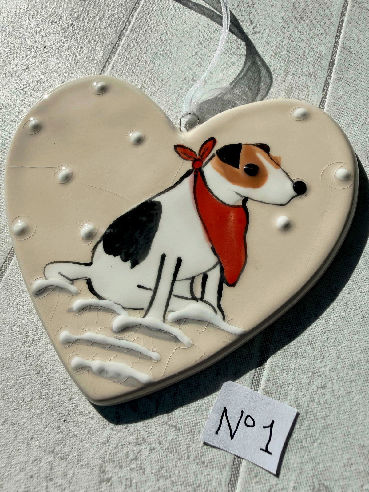 Jack Russell Tan, Black and White Hand Painted Ceramic Heart Super Seconds (Copy)
