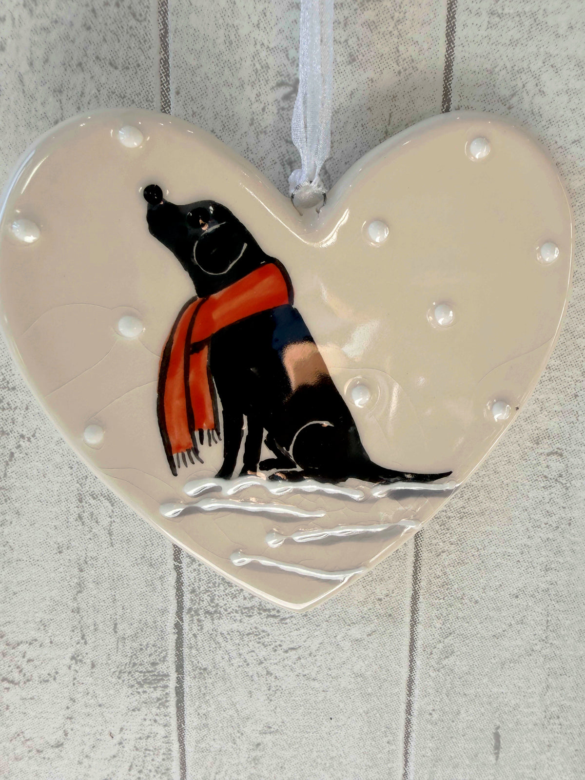 Labrador Black Hand Painted Ceramic Heart Super Seconds