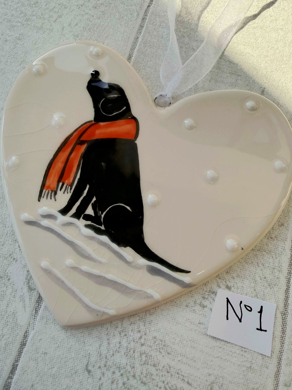 Labrador Black Hand Painted Ceramic Heart Super Seconds