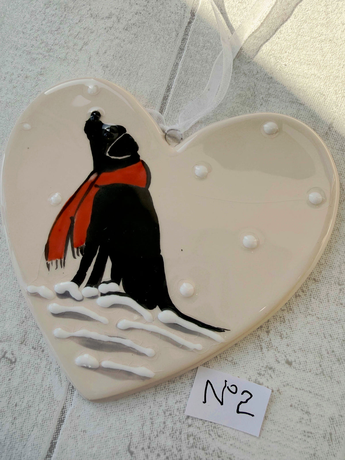 Labrador Black Hand Painted Ceramic Heart Super Seconds